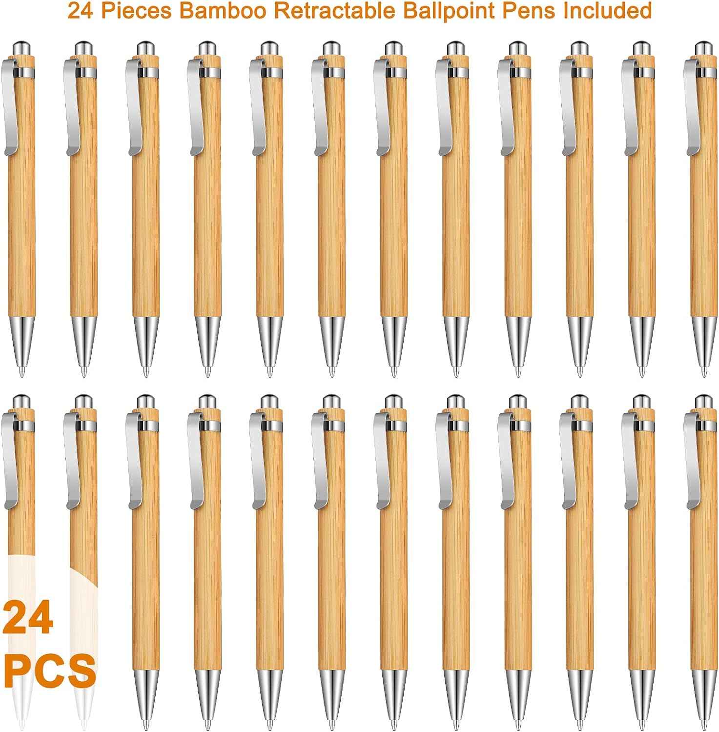 Bamboo Wooden Retractable Ballpoint Pen Black Ink 1 mm Pens 12/24/36 Pack - TTpen