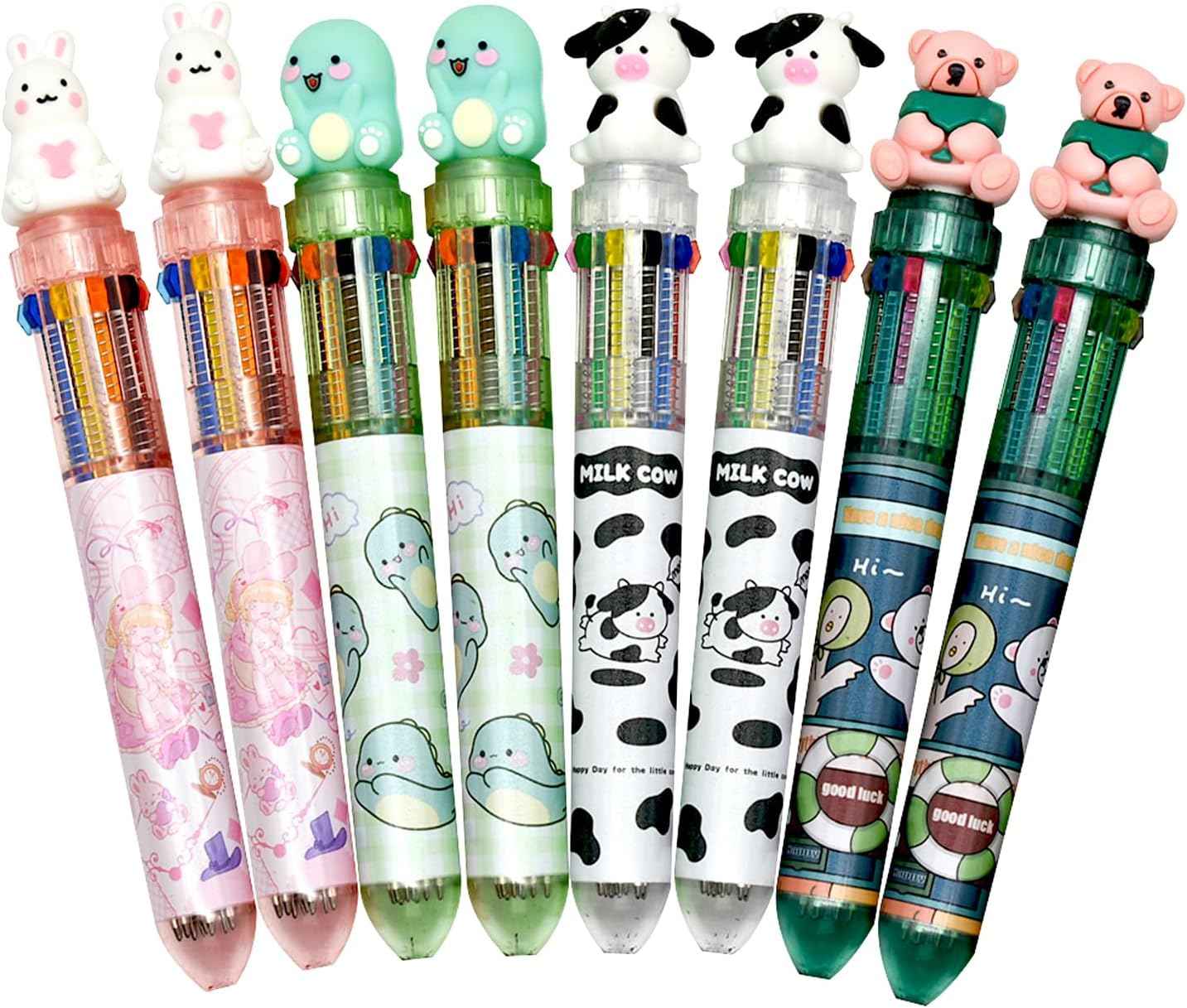 8PCS Multicolor Ballpoint Pen 10-in-1 Animal Retractable Pens - TTpen