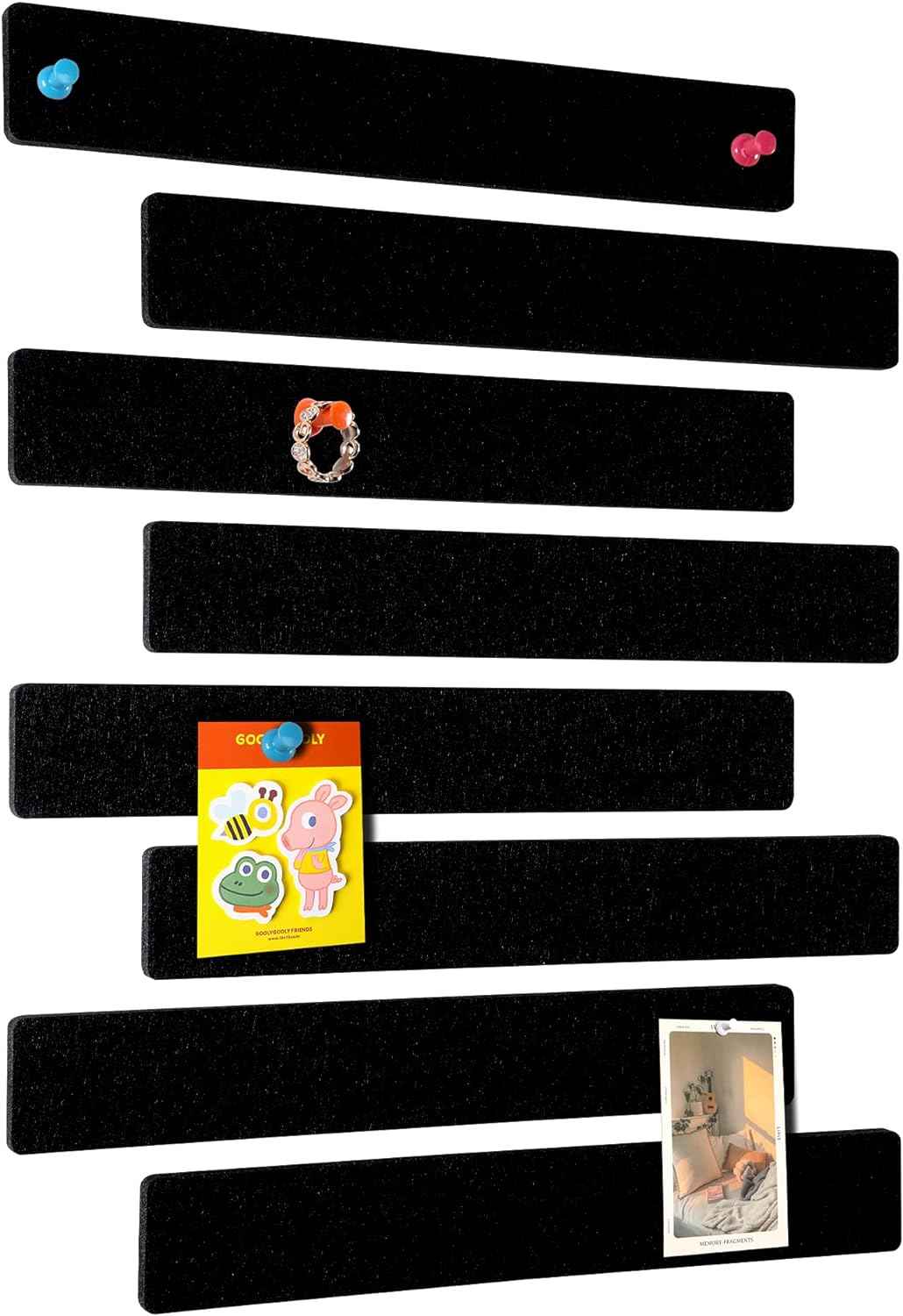 Felt Self-Adhesive Bulletin Board Bar Strips with 40 Push Pins 8 Pack - TTpen