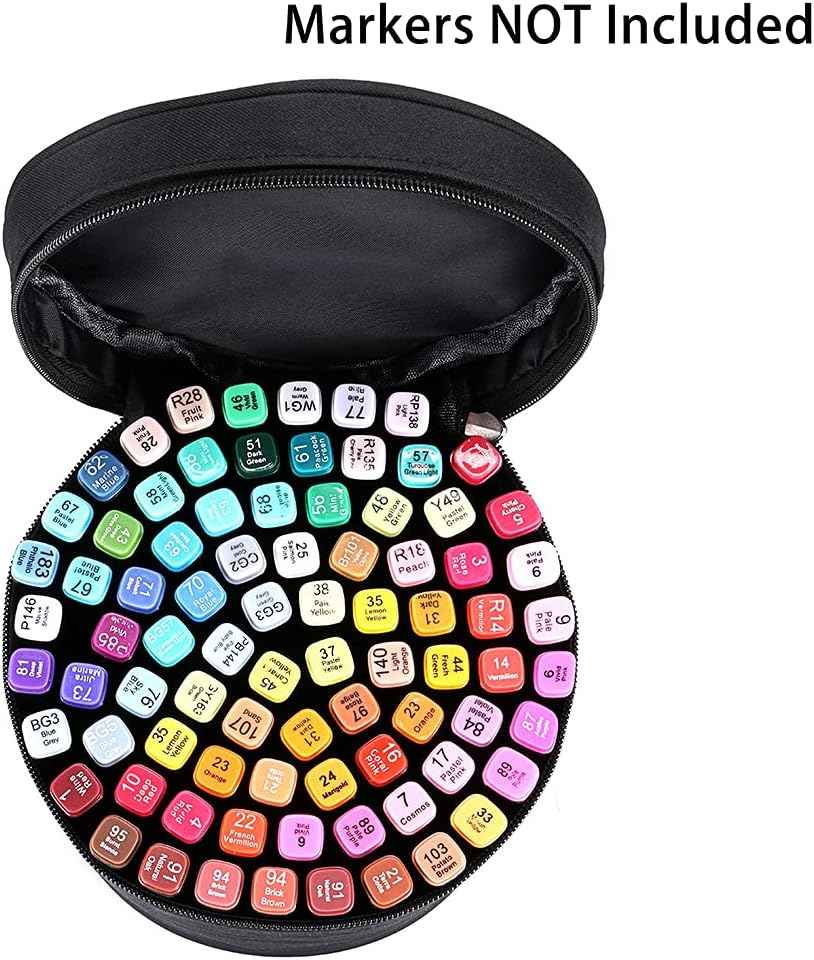 Round Marker Pen Case Stationary Storage Bag for 80 Markers,Black - TTpen