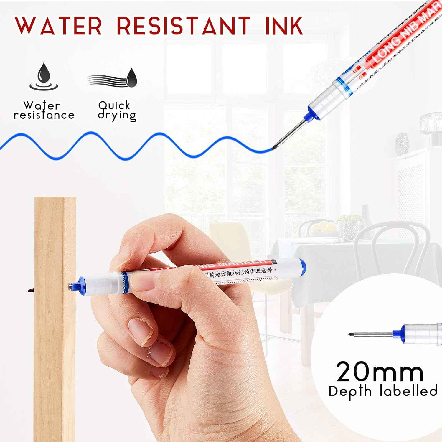 6PCS Deep Drill Hole Long Nib Waterproof Marker Pens Red Black Blue - TTpen