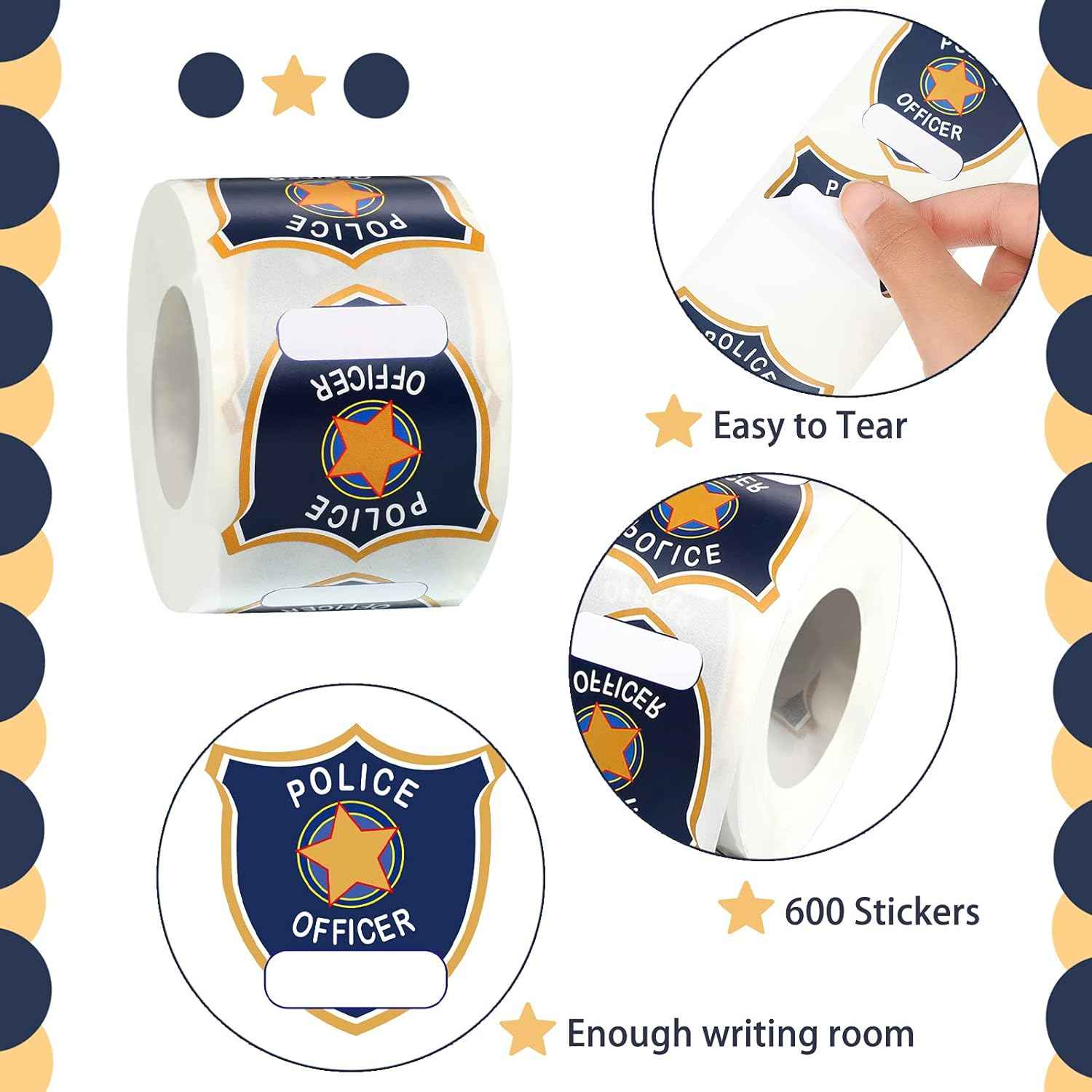 600 Pieces Police Stickers for Kids Police Birthday Party Supplies - TTpen