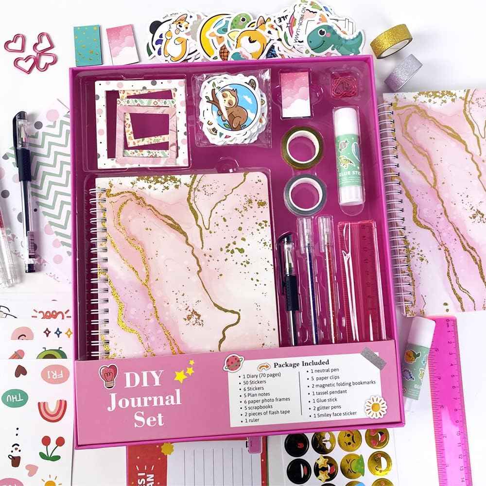 DIY Journal Kit for Girls 8-12 Pink Scrapbook Diary Supplies Set - TTpen