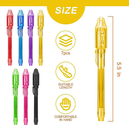 7pcs Invisible Ink Spy Pen with UV Light for Kids Secret Message - TTpen
