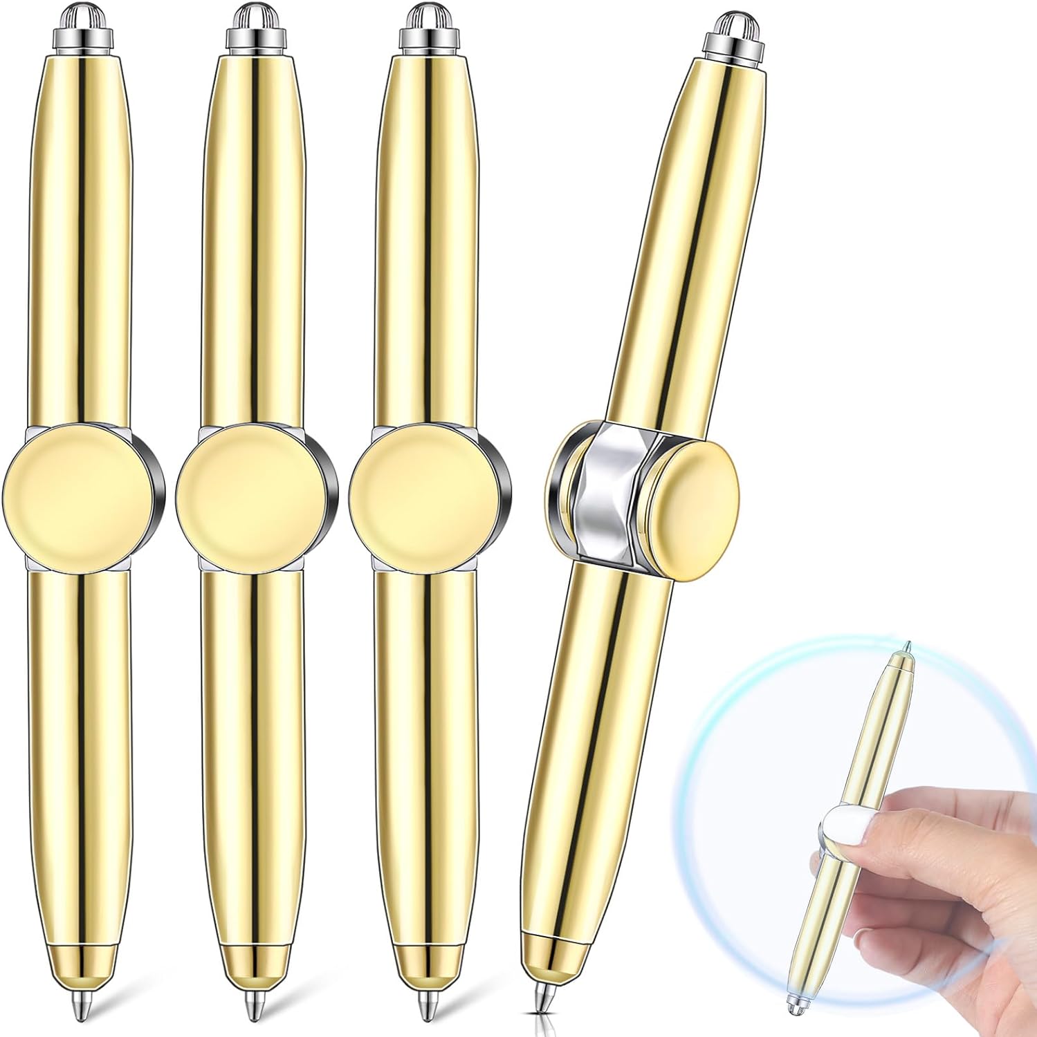 Fidget Spinner Ballpoint Pen with LED Light 4 Pack 4 Gold