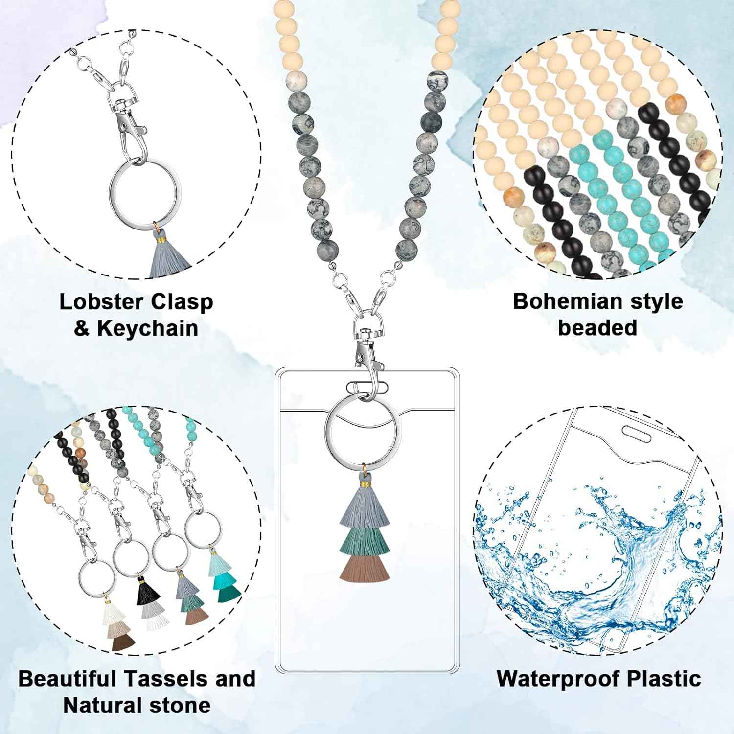 12 Pieces Wood Beaded Lanyards and Card Holder Set - TTpen