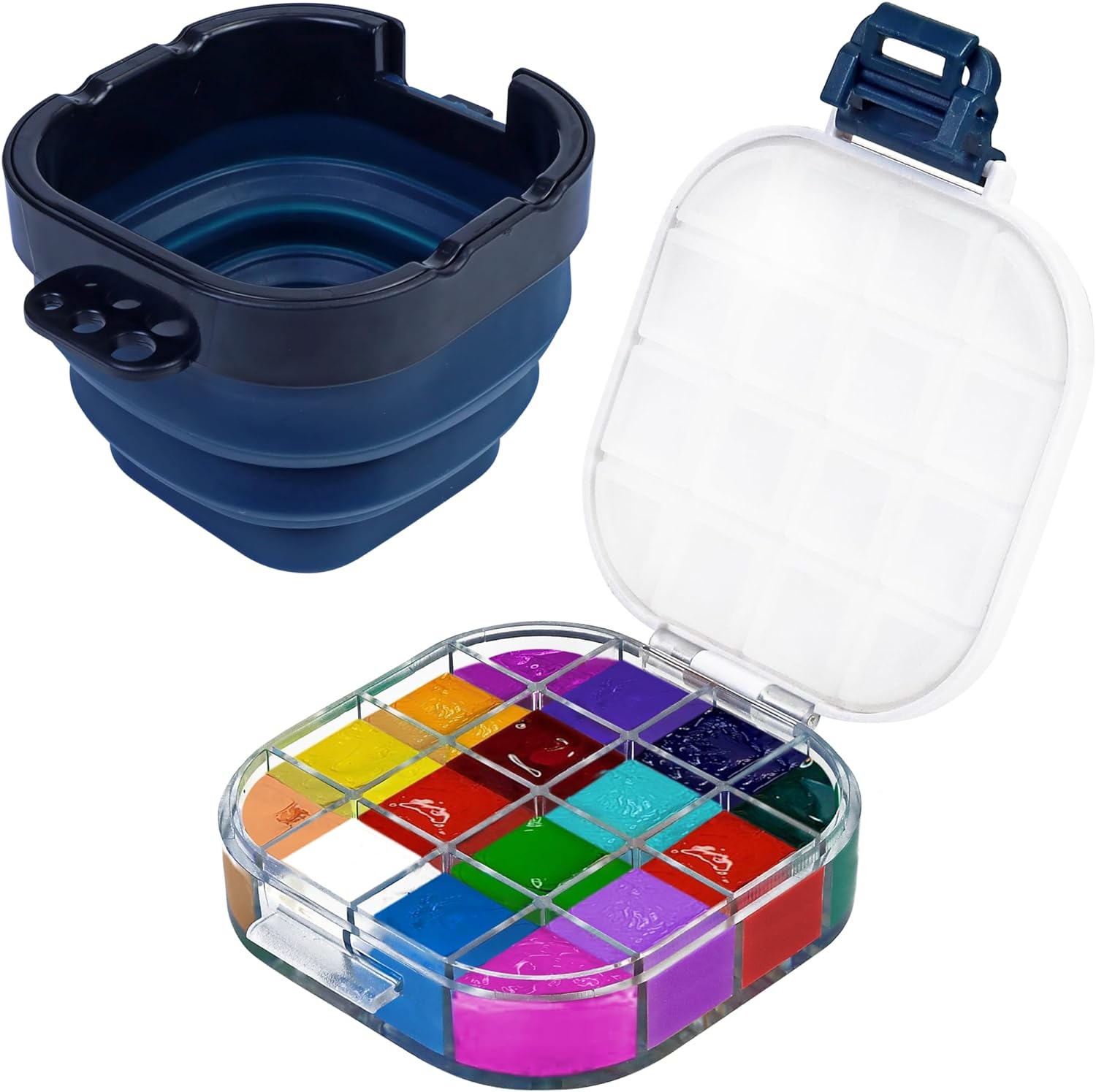 16 Well Airtight Paint Saver Storage Palette Box with Lid Blue
