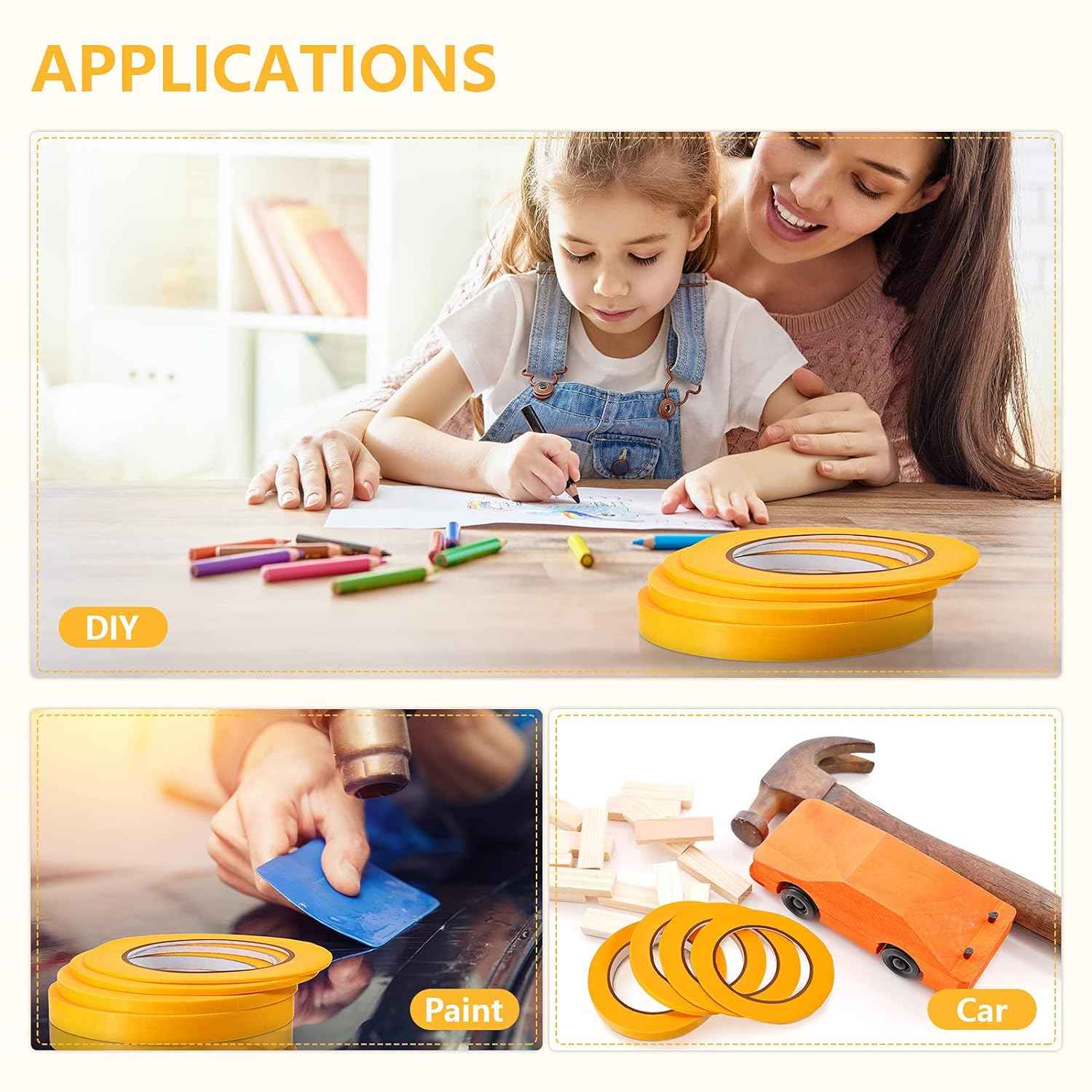 4 Rolls Thin Line Masking Tape Yellow - TTpen