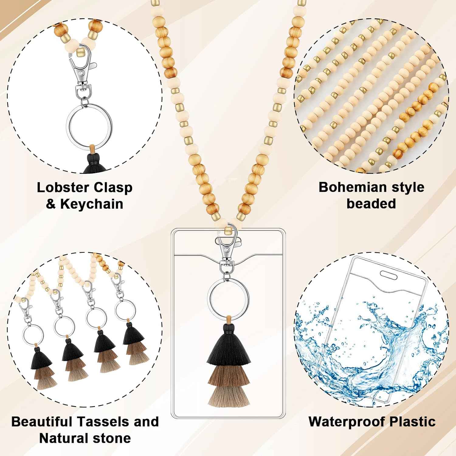 12 Pieces Wood Beaded Lanyards and Card Holder Set - TTpen