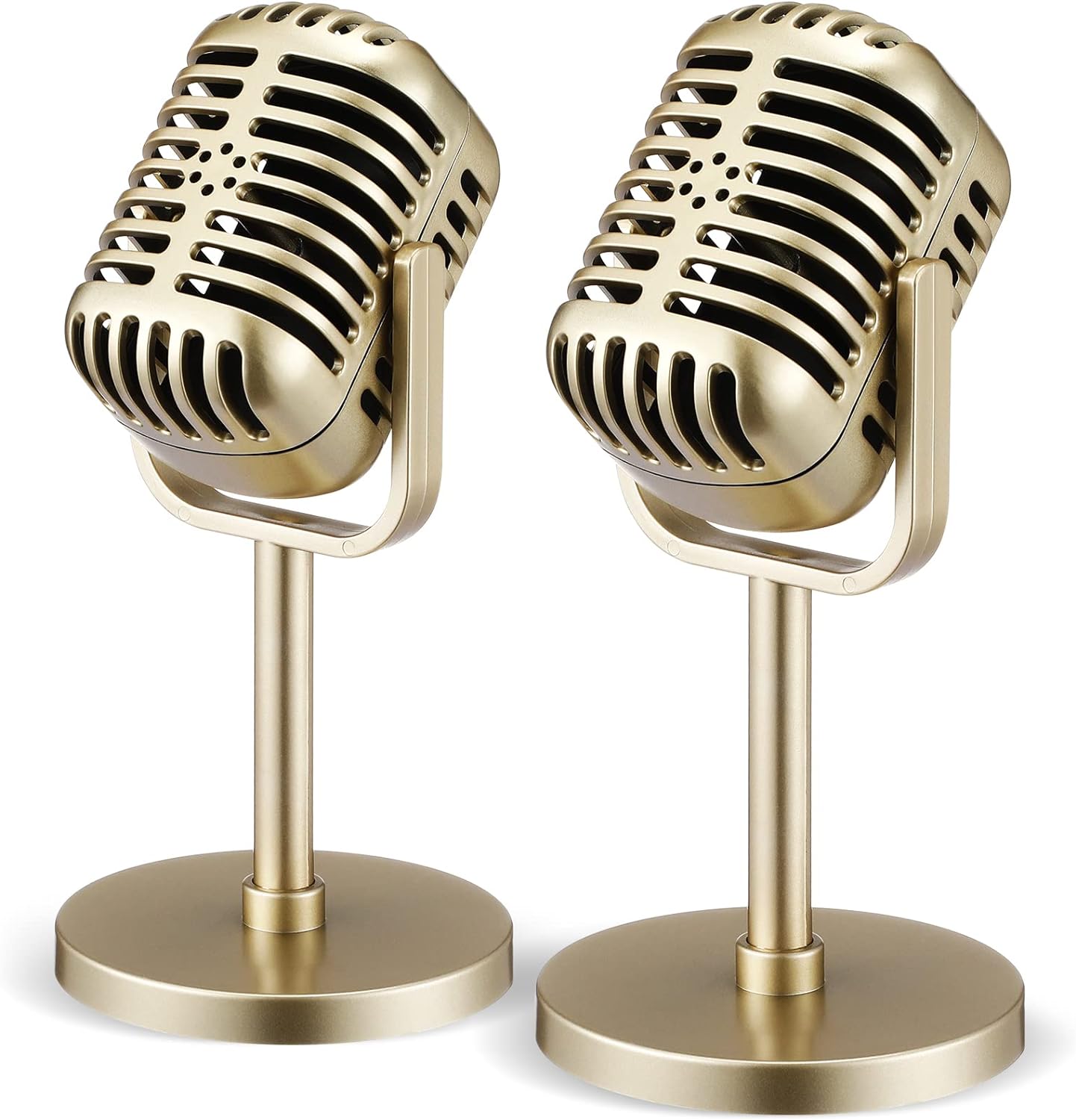 2pcs Retro Microphone Props Model Plastic Fake Microphone Decor Gold