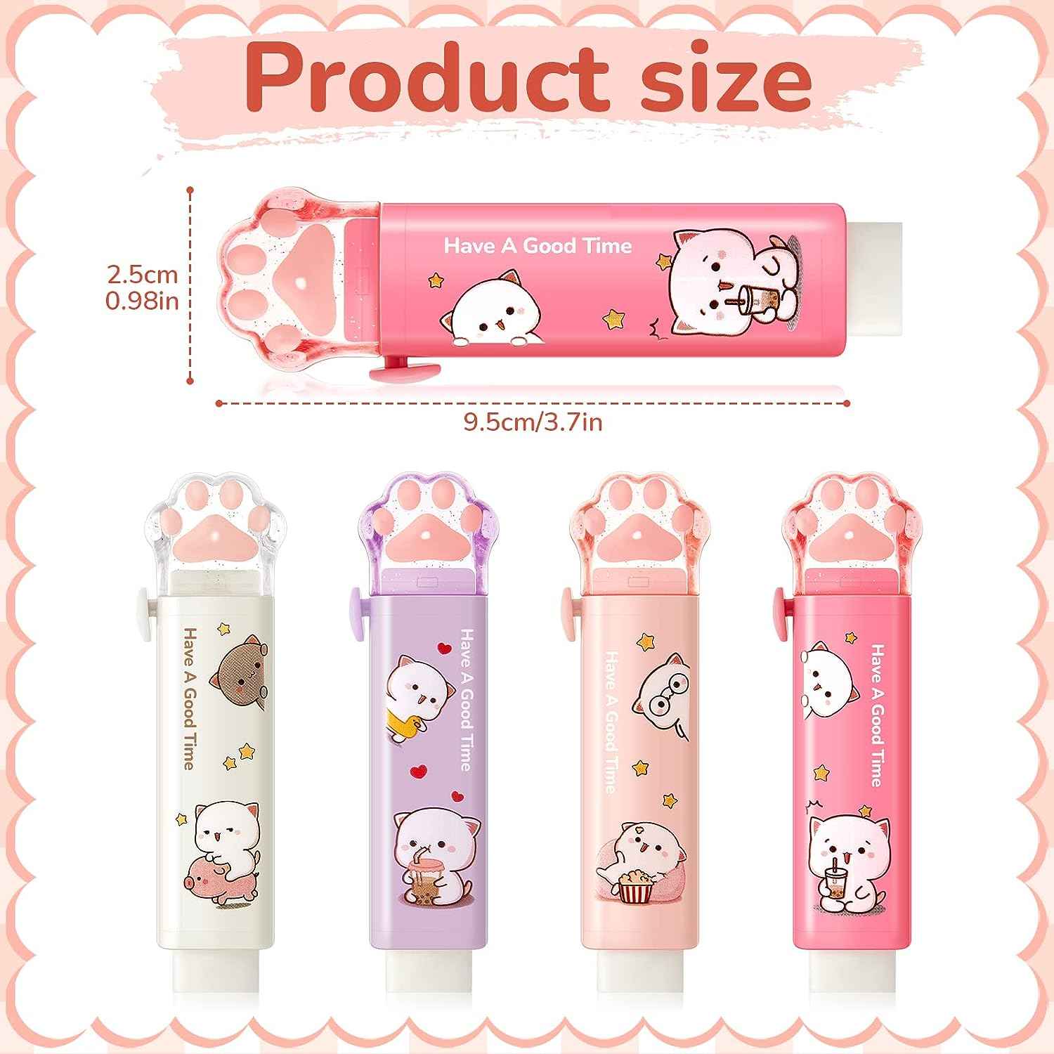 8PCS Cat Paw Shaped Cute Pencil Erasers Push Pull Design - TTpen