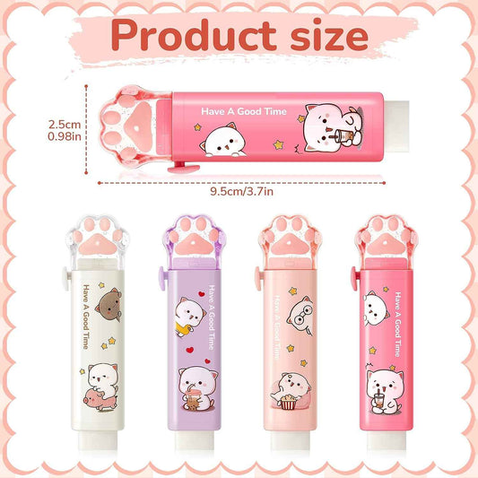 8PCS Cat Paw Shaped Cute Pencil Erasers Push Pull Design - TTpen