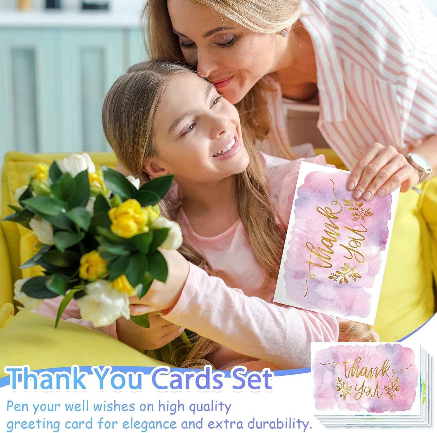 72 Pieces Watercolor Thank You Cards with Envelopes and Stickers Set - TTpen