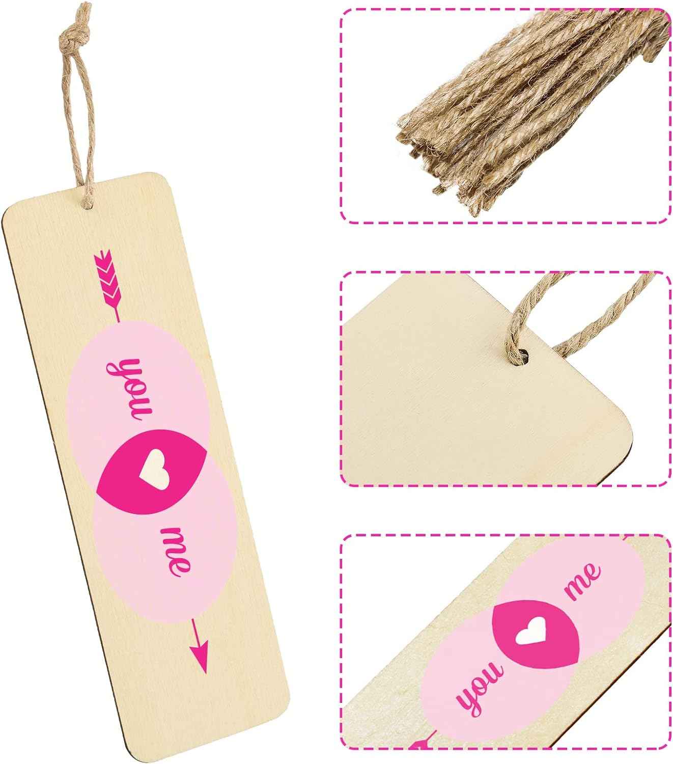 36 Unfinished Wood Blank Bookmarks Hanging Tags with Holes and Ropes 6 x 2 Inch - TTpen