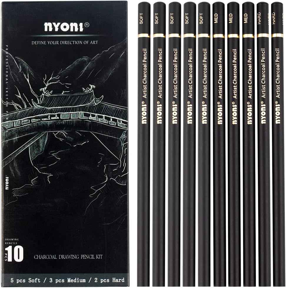 Nyoni Professional Charcoal Pencils Drawing 10 Pack - TTpen