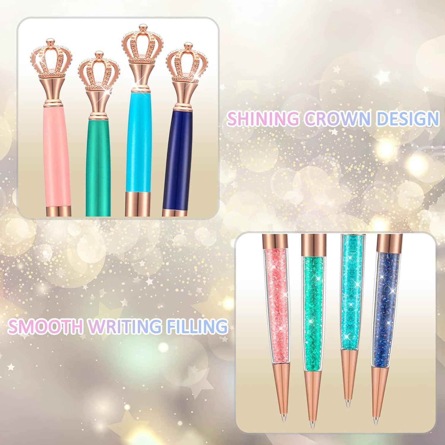 8 Pieces Crystal Crown Ballpoint Pen Set for Women Kid Girl - TTpen