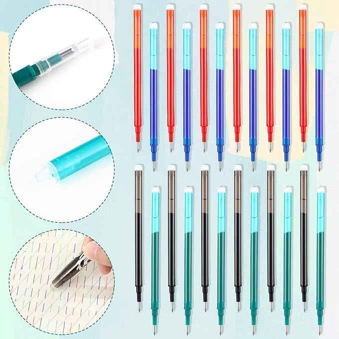 24pcs Erasable Gel Ink Pen Refills Point 0.7 mm (Black,Red,Green,Blue) - TTpen