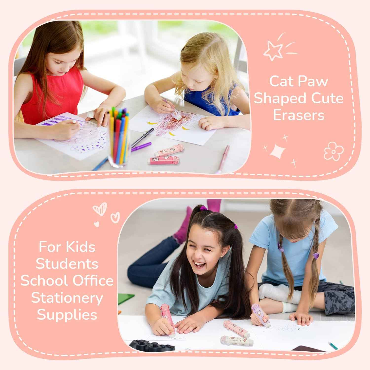 8PCS Cat Paw Shaped Cute Pencil Erasers Push Pull Design - TTpen