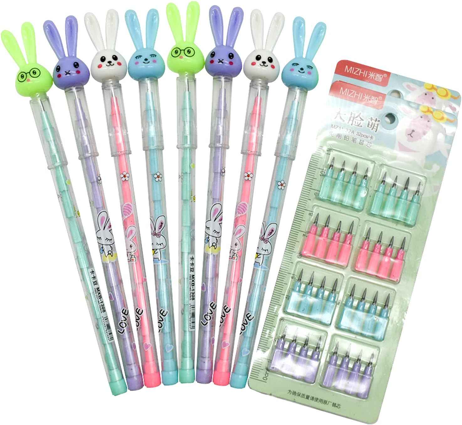 12PCS Cute Bunny Non-Sharpening Stackable Pencils with 64 Refills - TTpen