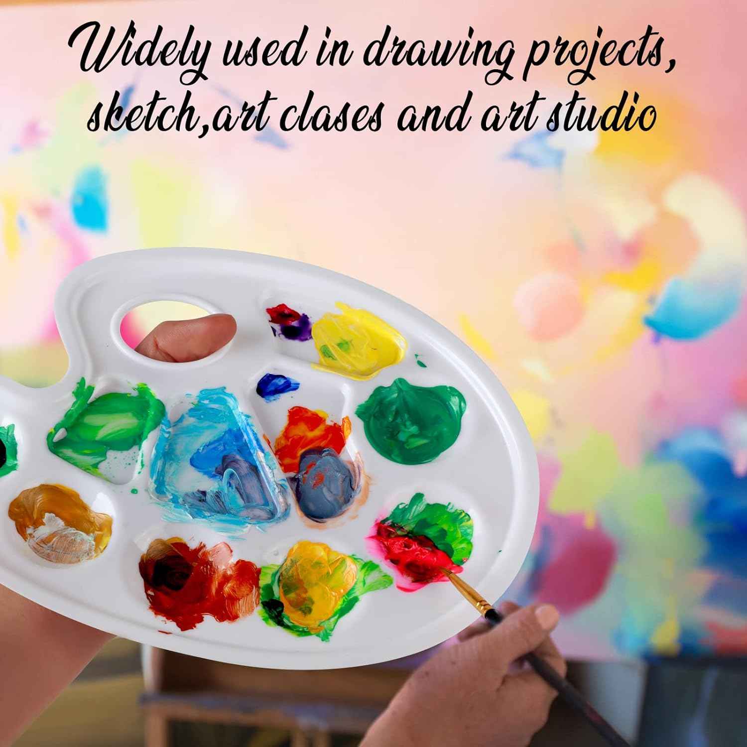 20Pcs Oval Paint Tray Palettes Plastic with Thumb Hole - TTpen
