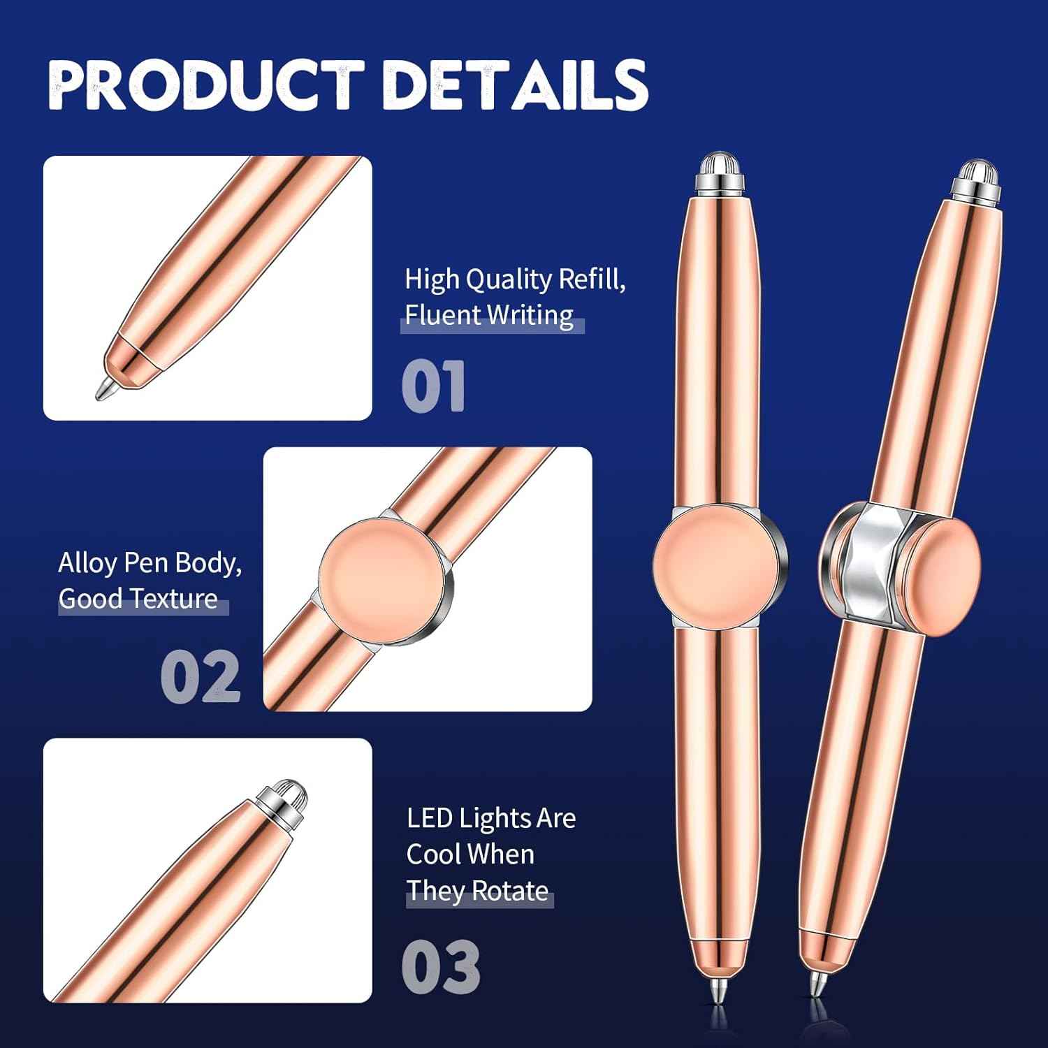 2Pcs Fidget Spinning Pen with LED Light Stress Reducer Ballpoint Pen - TTpen