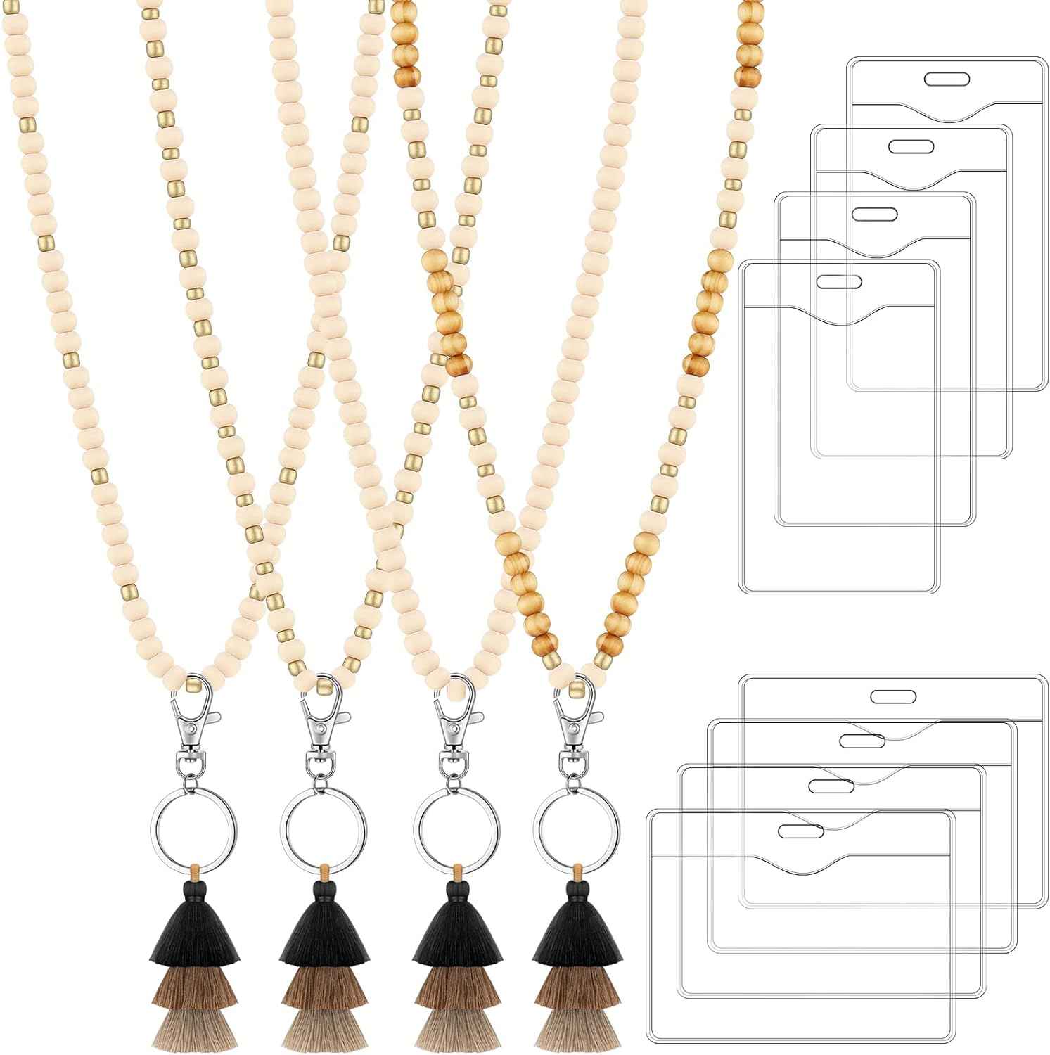 12 Pieces Wood Beaded Lanyards and Card Holder Set - TTpen