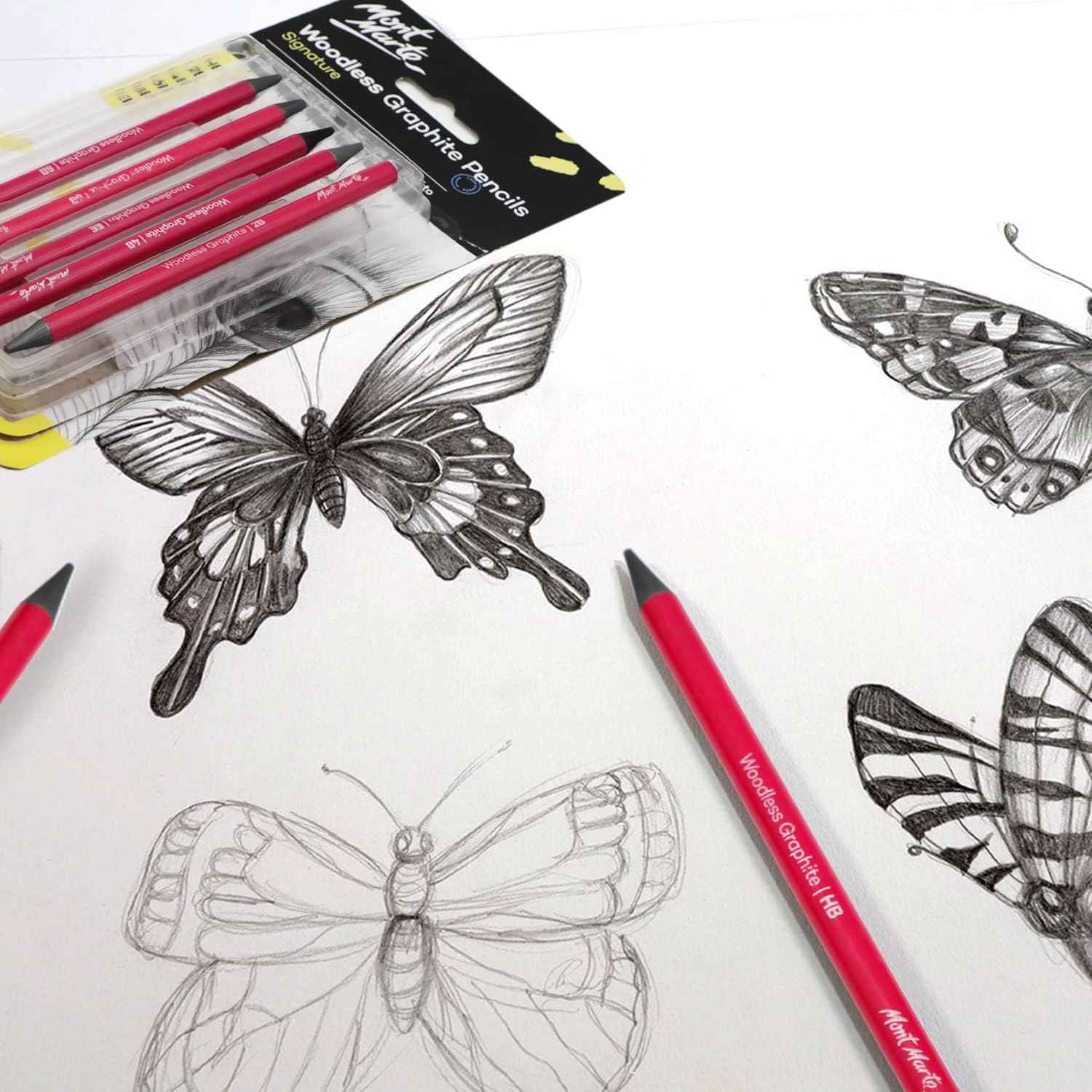 Mont Marte Woodless Graphite Pencils 6 Piece for Sketching Drawing Shading - TTpen