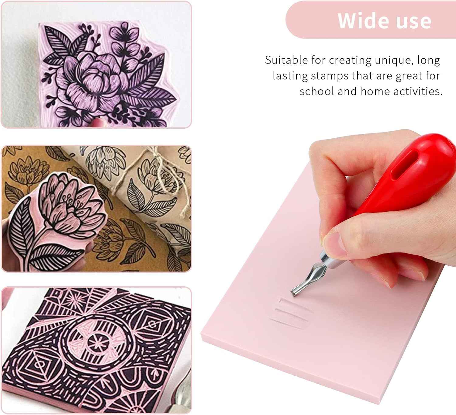 4 Pack Rubber Carving Block Stamp with Cutter Tool,Brayer Printmaking Roller - TTpen