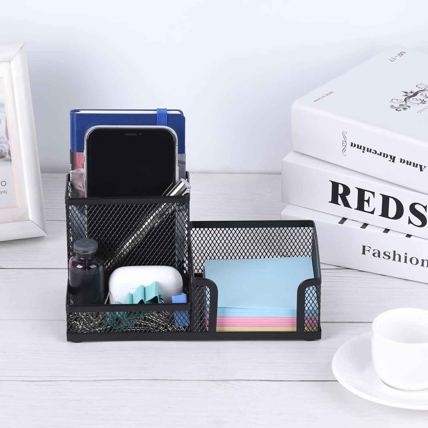 Comix Mesh Pen Pencil Holder with Post It Note Holders Desk Organizer - TTpen