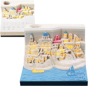 2024 Time Piece Santorini 3D Calendar Memo Pad with LED Lights - TTpen