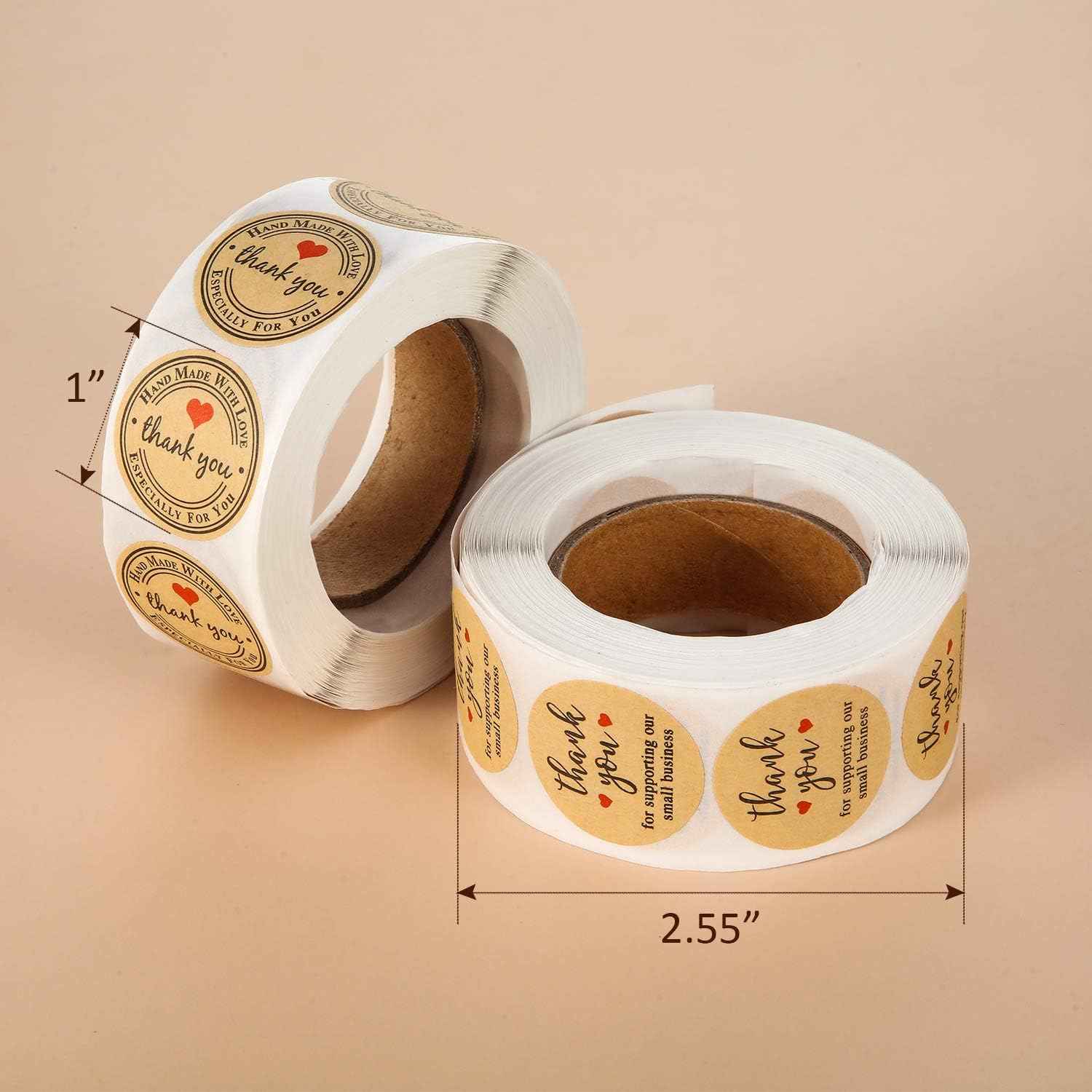 2000pcs Handmade with Love Thank You Label Stickers Kraft Round,1 Inch - TTpen