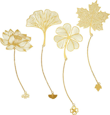 4 Pack Metal Bookmarks with Chain,Golden Hollow - TTpen