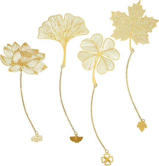 4 Pack Metal Bookmarks with Chain,Golden Hollow - TTpen