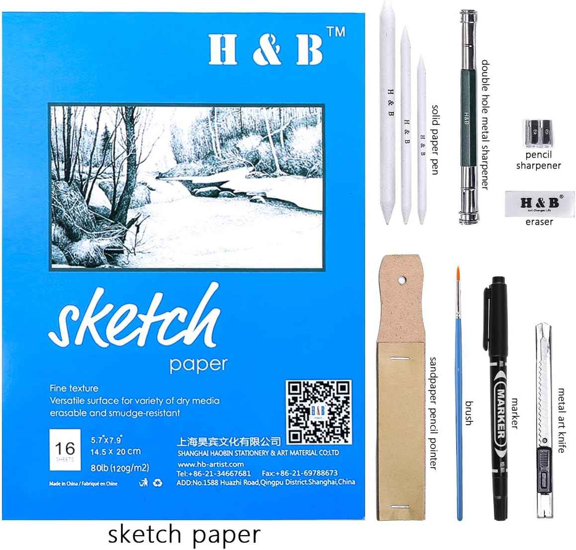 H&B 72PCS Drawing Supplies Sketching Pencil Sketchpad Set - TTpen