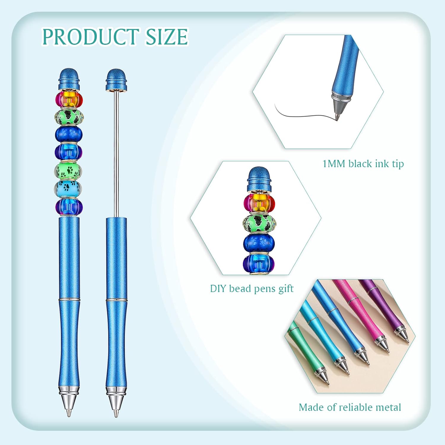 10pcs Metal Beadable Ballpoint Pens Assorted Colors with Refills