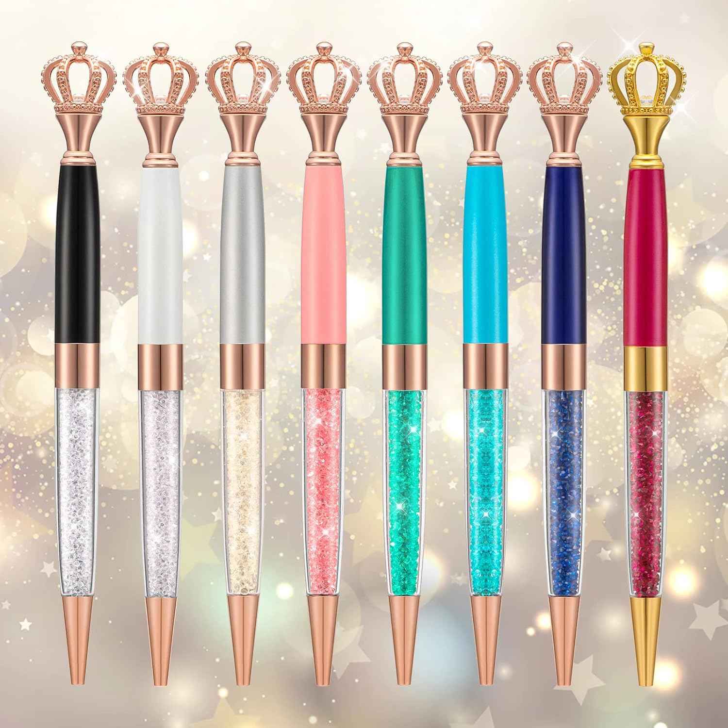 8 Pieces Crystal Crown Ballpoint Pen Set for Women Kid Girl - TTpen