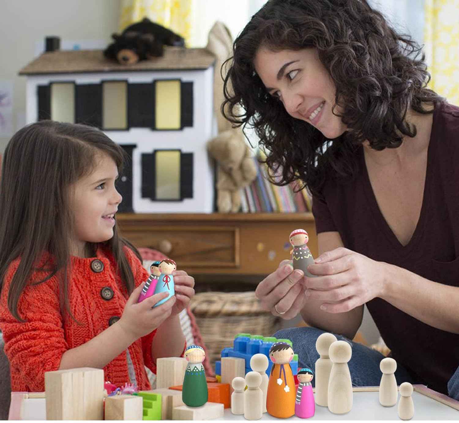 50 Pack Unfinished Wooden Peg Dolls for Kids DIY Art Craft Painting - TTpen