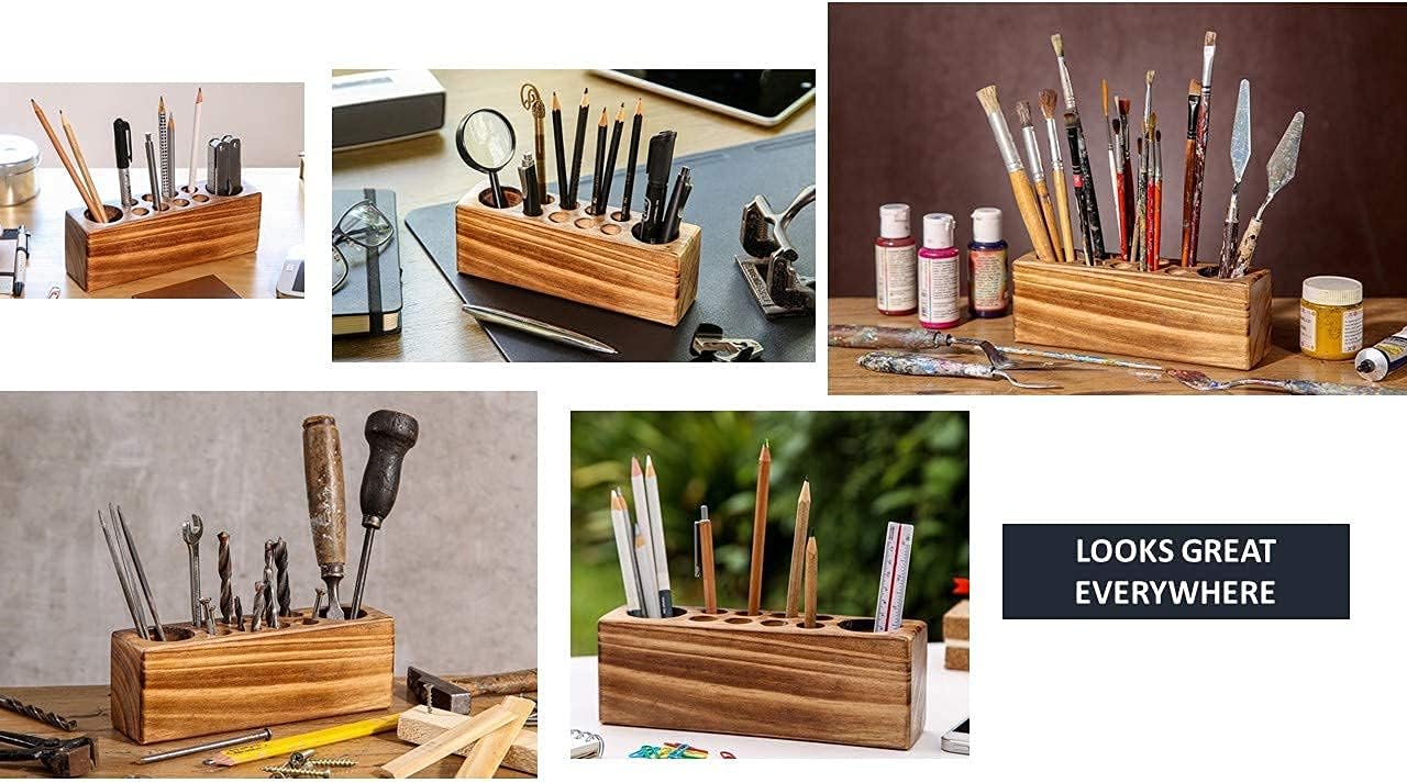 10 Slots Rustic Vintage Wooden Pen Holder