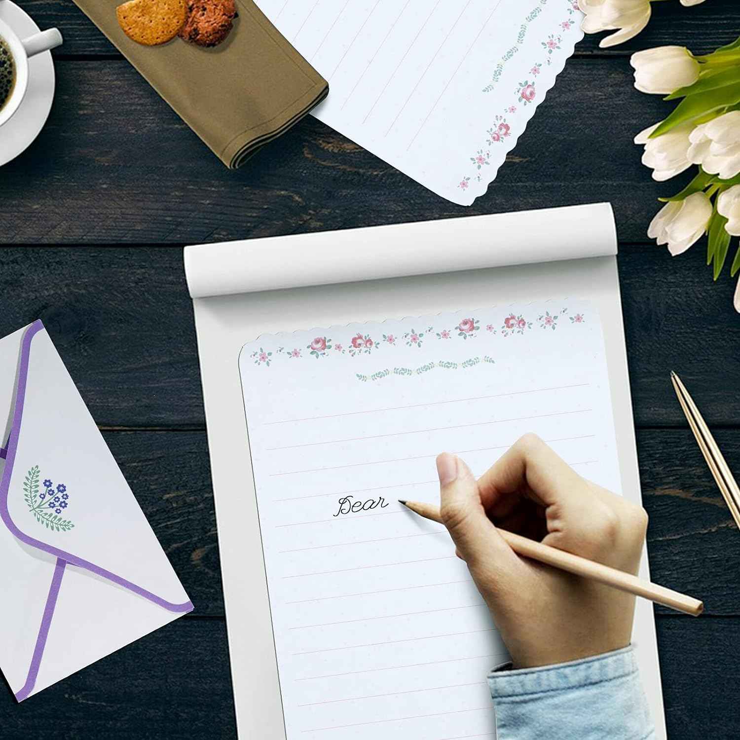 72Pcs Stationery Paper and Envelopes Set Vintage Floral Letter Writing - TTpen