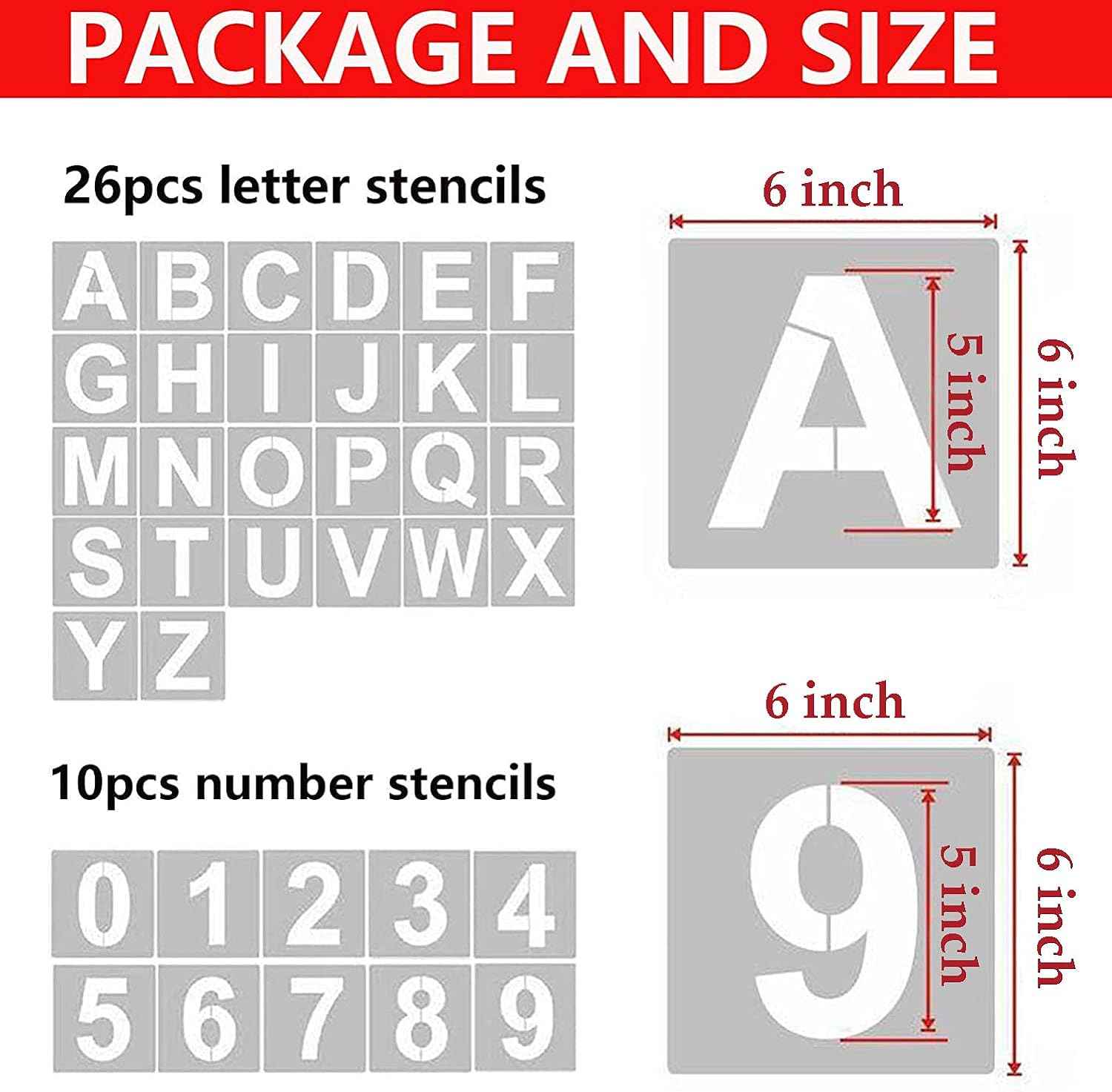 6 Inch 36PCS Reusable Plastic Letter Stencils and Numbers - TTpen