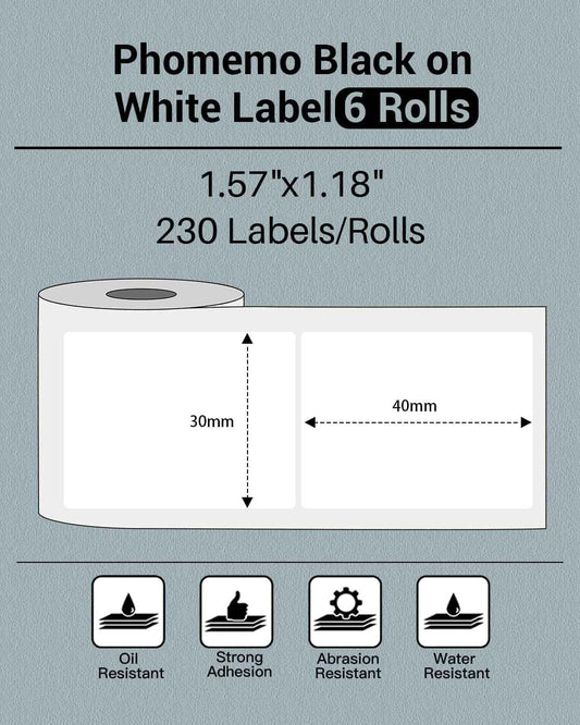 Phomemo M110/M120/M200/M220 Thermal Paper 40x30mm Labels White - TTpen