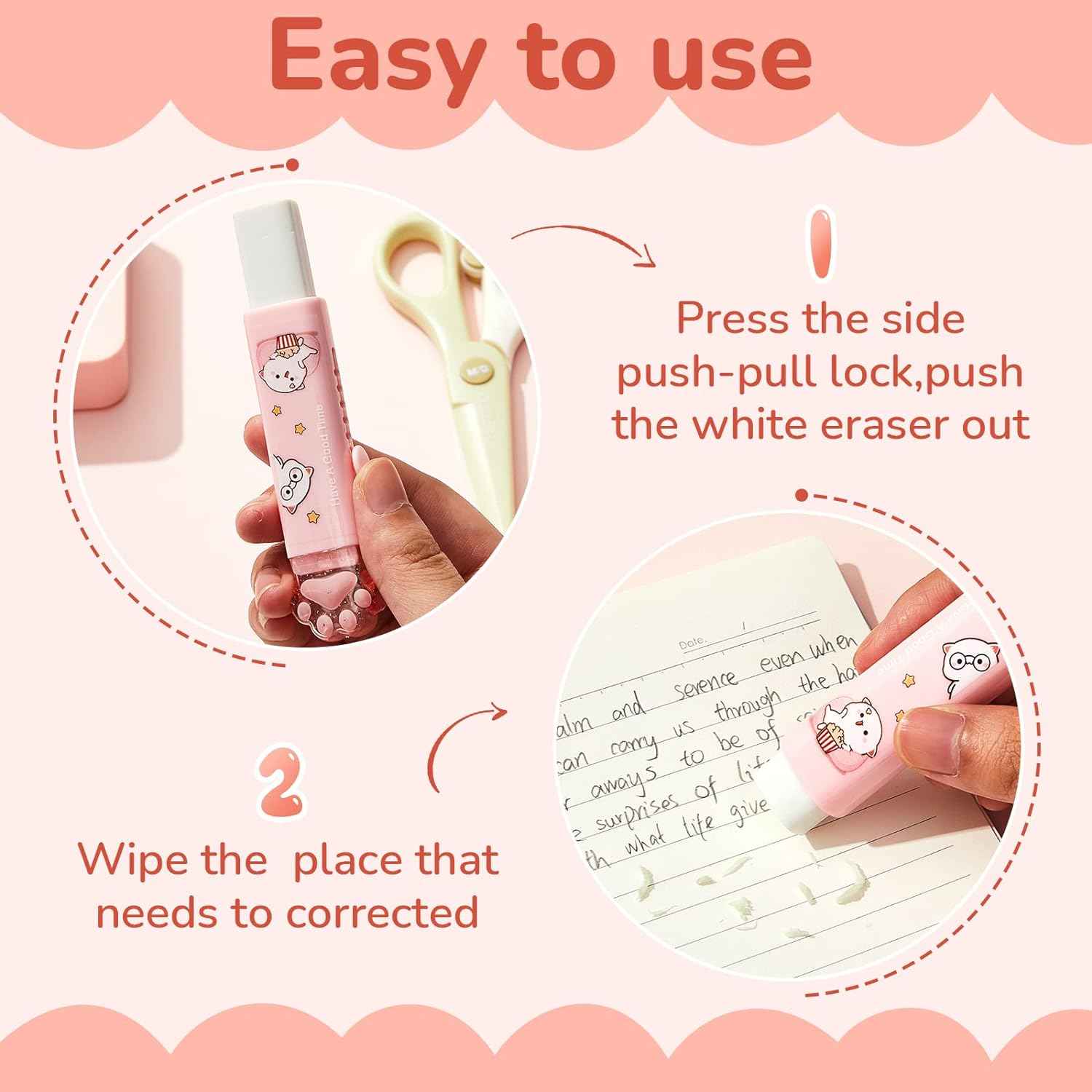 8PCS Cat Paw Shaped Cute Pencil Erasers Push Pull Design - TTpen