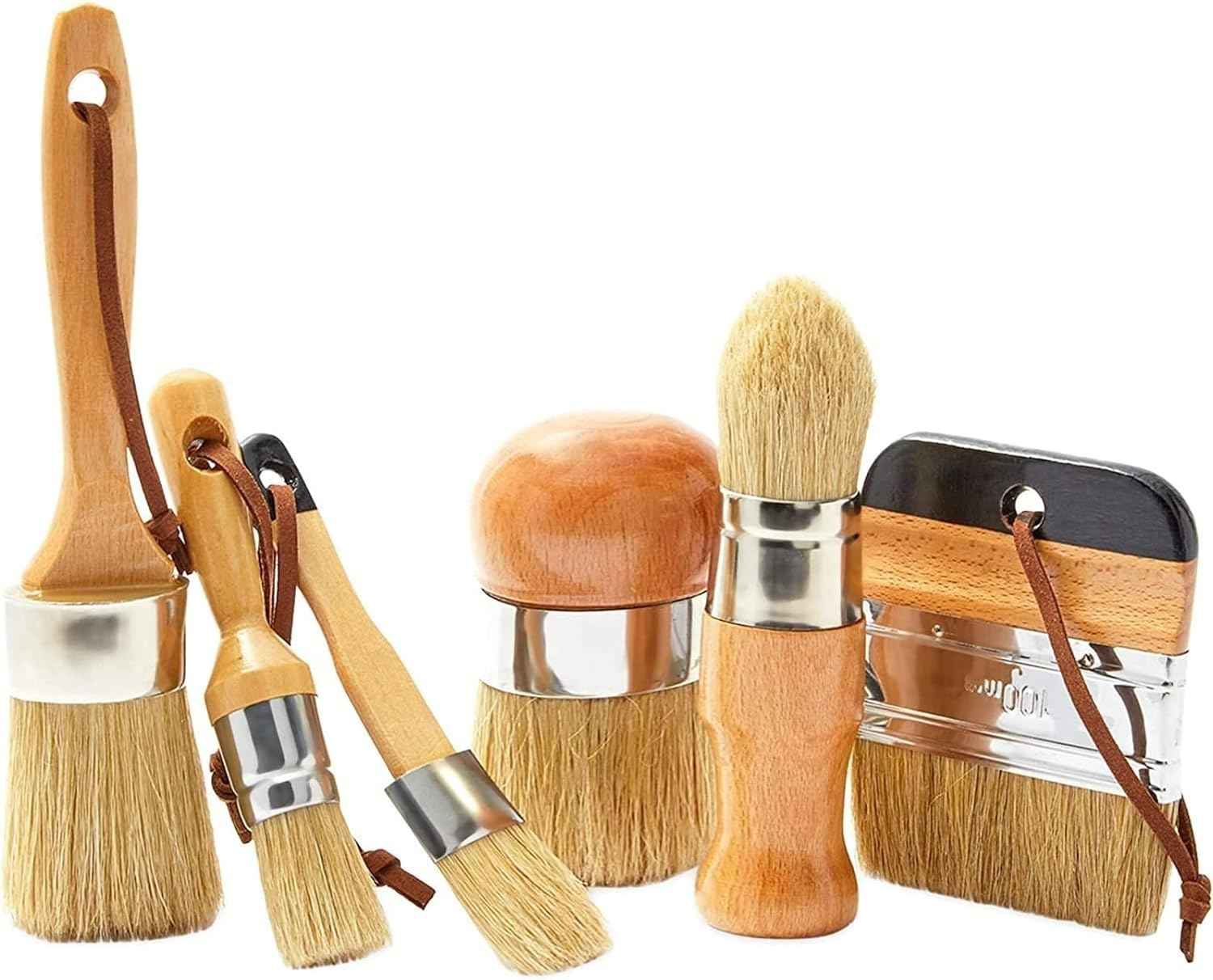 6 Pieces Chalk Wax Paint Brushes Set Boar Bristle - TTpen