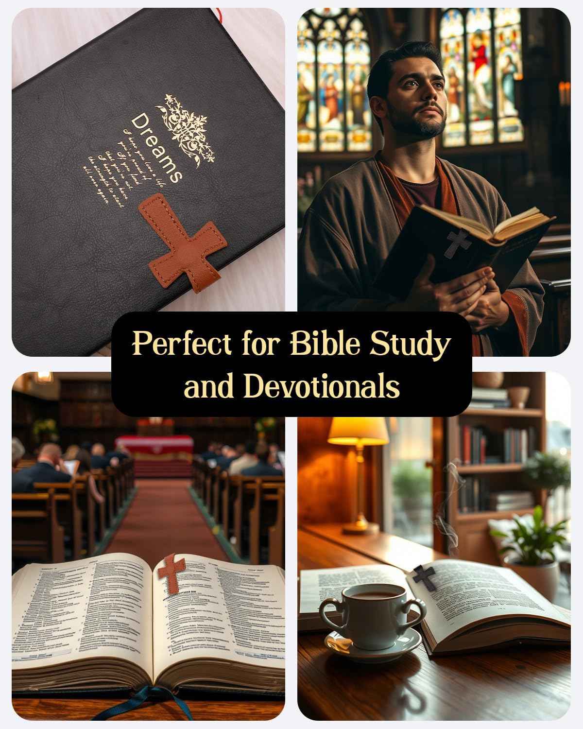 2Pcs Leather Bible Easter Verse Cross Magnetic Bookmarks