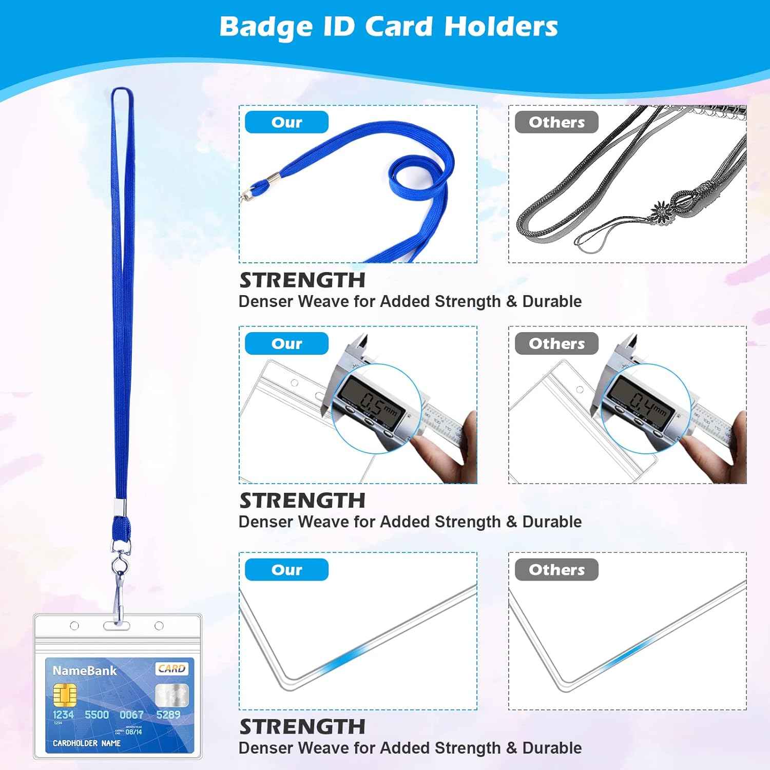 50Pcs Plastic Horizontal Badge Holders and 50Pcs Blue Neck Lanyards - TTpen