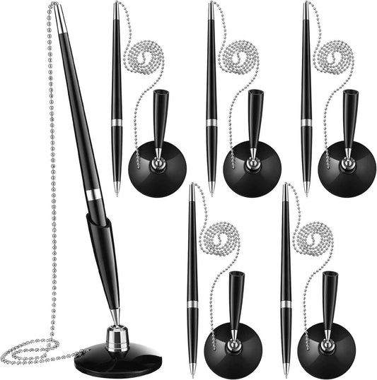 Secure Ballpoint Pen with Adhesive Chain for Reception Counter 6 Pack - TTpen