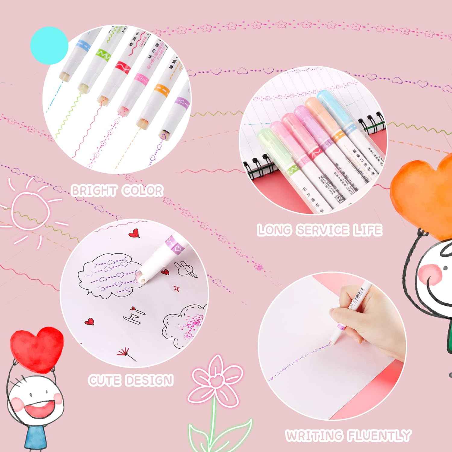 8PCS Curve Highlighter Flair Pens for Writing Journaling - TTpen