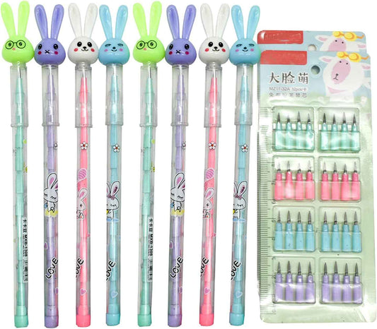 12PCS Cute Bunny Non-Sharpening Stackable Pencils with 64 Refills - TTpen