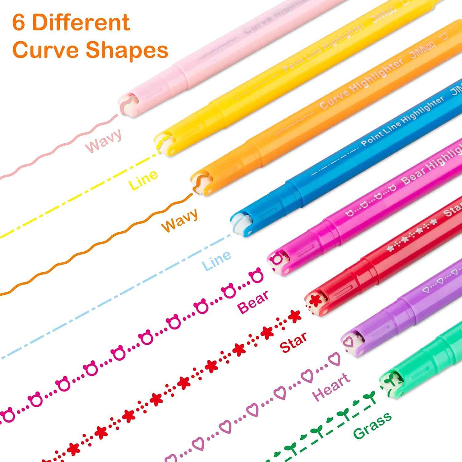 8PCS Curve Highlighter Line Shaped Pens for Writing Journaling - TTpen