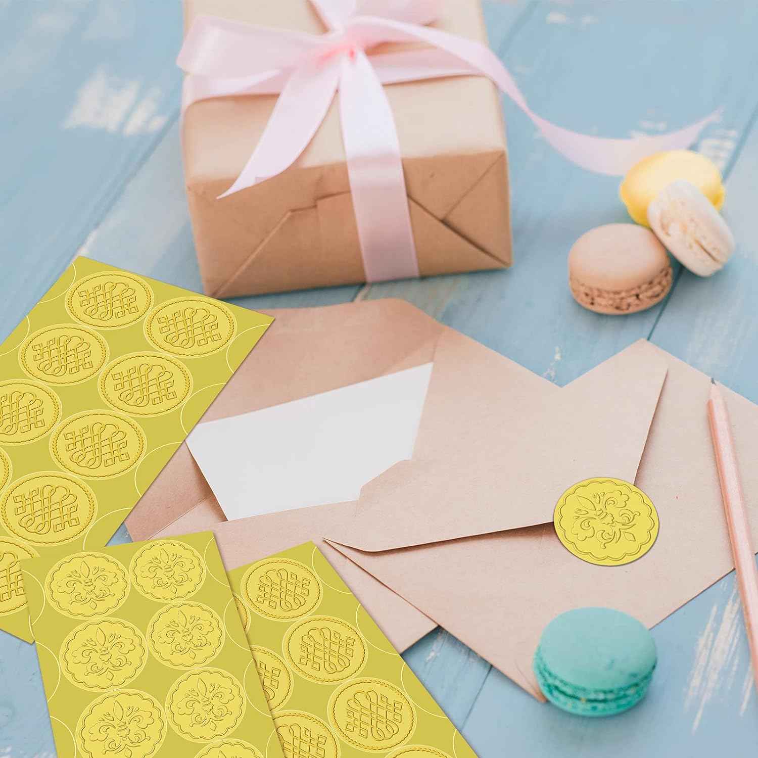 100 Pieces Gold Foil Embossed Wax Envelope Seals - TTpen